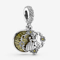 Disney Beauty & Beast Double Dangle Charm Hallmarked S925 Sterling Silver